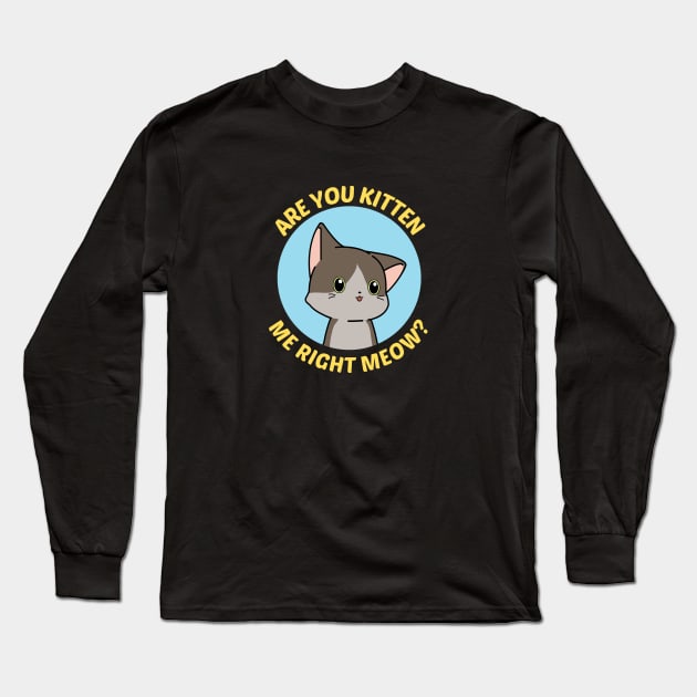 Are You Kitten Me Right Meow - Cute Cat Pun Long Sleeve T-Shirt by Allthingspunny